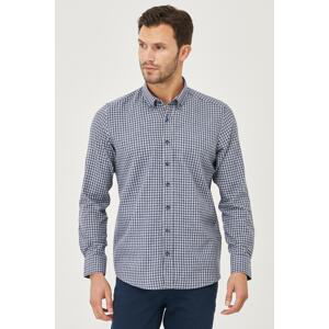 ALTINYILDIZ CLASSICS Men's Indigo-Grey Slim Fit Slim Fit Button Collar Flannel Lumberjack Shirt