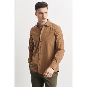 ALTINYILDIZ CLASSICS Men's Brown Slim Fit Slim Fit Buttoned Collar 100% Cotton Velvet Shirt
