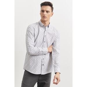 ALTINYILDIZ CLASSICS Men's Gray Slim Fit Slim Fit Buttoned Collar Printed Shirt