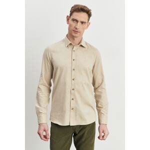 ALTINYILDIZ CLASSICS Men's Beige Slim Fit Narrow Cut Button Collar Flannel Lumberjack Winter Shirt