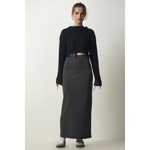 Happiness İstanbul Women's Anthracite Basic Long Skirt
