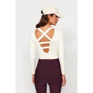Trendyol Beige Seamless Sports Blouse with Back and Reflective Print Detail