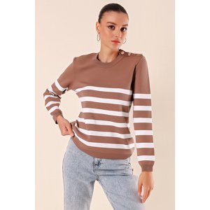 Bigdart 15820 Button Detailed Striped Sweater - Dusty Rose