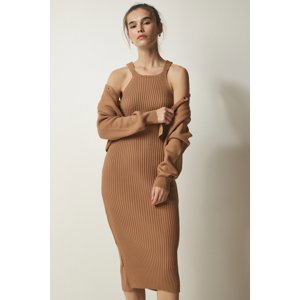 Happiness İstanbul Women's Biscuit Cardigan Dress Knitwear Suit
