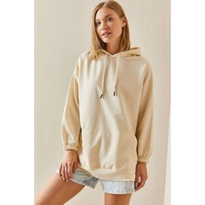 XHAN Cream Color Kangaroo Pocket Oversize Hooded Sweatshirt