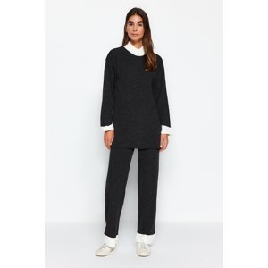 Trendyol Anthracite High Neck Color Block Ribbed Sweater-Pants Knitwear Suit