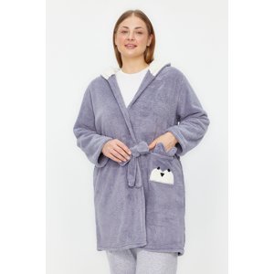 Trendyol Curve Gray Animal Figured Wellsoft Knitted Dressing Gown with Pockets