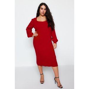 Trendyol Curve Red Bodycone Midi Knitwear Plus Size Dress