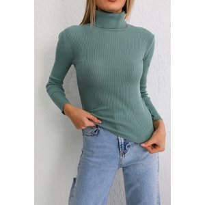 BİKELİFE Women's Green Lycra Flexible Turtleneck Knitwear Sweater