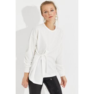 Cool & Sexy Women's White Tie-up Sweatshirt Yi2493