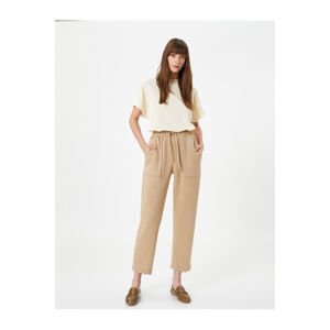 Koton Lace Waist Trousers Suede Textured Pocket Tapered Leg