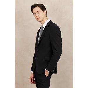 ALTINYILDIZ CLASSICS Men's Black Recycle Extra Slim Fit Slim Fit Mono Collar Seersucker Patterned Suit