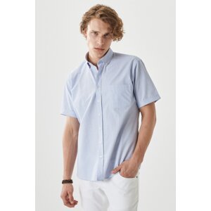 ALTINYILDIZ CLASSICS Men's White-Navy Blue Comfort Fit Relaxed Cut Buttoned Collar Plaid Casual Shirt