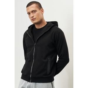 ALTINYILDIZ CLASSICS Men's Black Standard Fit Regular Cut Hooded Collar Pockets Waterproof Zipper Sweatshirt Jacket
