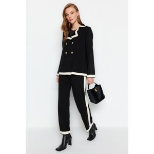 Trendyol Black Color Block Jacket-Pants Knitwear Two Piece Set