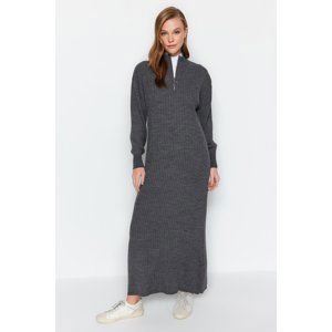 Trendyol Anthracite Collar Zippered Rib Knitwear Dress