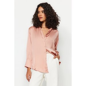 Trendyol Pale Pink Oversize/Creature Satin Woven Shirt