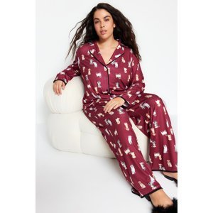 Trendyol Curve Burgundy Patterned Knitted Pajamas Set