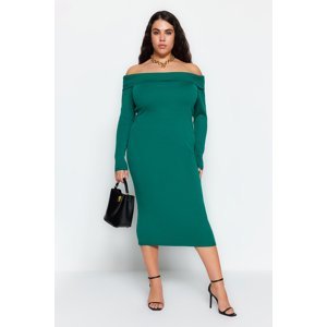 Trendyol Curve Emerald Green Bodycone Midi Knitwear Dress