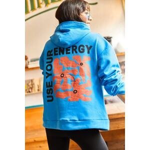 Olalook Women's Blue Energy Front Back Printed Hoodie with Rayon Oversized Sweatshirt