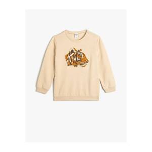 Koton Sweatshirt Long Sleeve Crew Neck Tiger Embossed Printed Raised