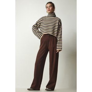 Happiness İstanbul Women's Brown Pleated Woven Trousers