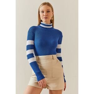XHAN Saks Corded Turtleneck & Striped Sweater