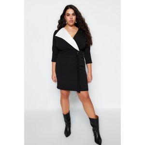 Trendyol Curve Black Belted Double Breasted Collar Mini Woven Dress