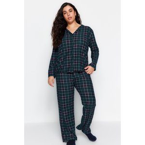 Trendyol Curve Green Shirt Collar Plaid/Checked Knitted Pajama Set