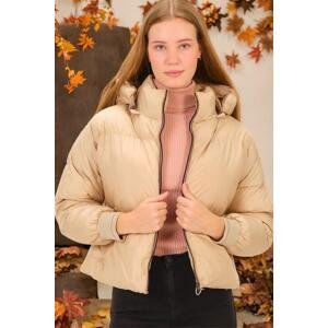 Z6650 DEWBERRY LADIES' PUFFER COAT-DARK BEIGE