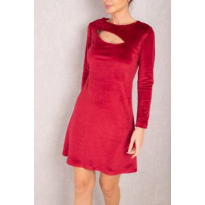 armonika Women's Red Chest Low-cut Long Sleeve Velvet Mini Dress