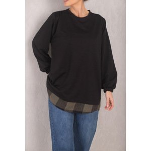 armonika Women's Dark Khaki Back Plaid Pattern Sweatshirt