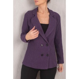 armonika Women's Purple Striped Patterned Four Button Cachet Jacket
