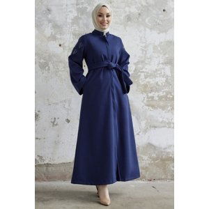 InStyle Nomira Stone Detailed Belted Stash Abaya - Navy Blue