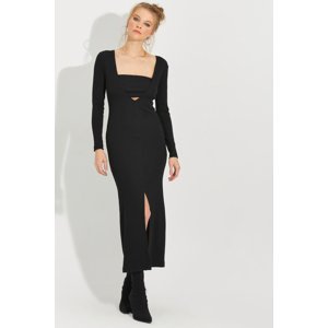 Cool & Sexy Women's Black Bustier Slit Camisole Midi Dress