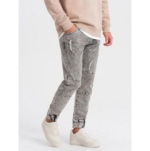 Ombre Men's marbled JOGGERS pants with rubbed edges - gray