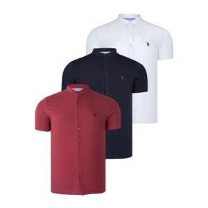 TRIPLE SET T8597 DEWBERRY MEN'S SHIRT-NAVY-WHITE-BURGUNDY