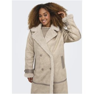 Béžový dámský kabát v semišové úpravě s umělým kožíškem ONLY Ylva - Dámské