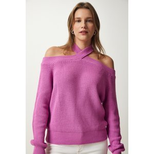 Happiness İstanbul Women's Lilac Open Shoulders Knitwear Sweater