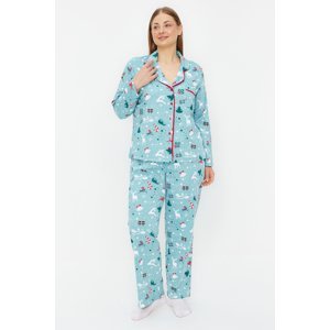 Trendyol Curve Turquoise New Year Patterned Knitted Pajama Set