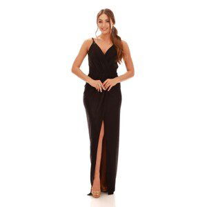 Carmen Black Lacquered Chiffon Double Breasted Evening Dress with a Slit