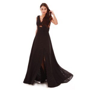 Carmen Black Leopard Patterned Slit Long Evening Dress