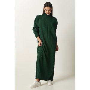 Happiness İstanbul Women's Dark Green High Neck Oversize Knitwear Dress