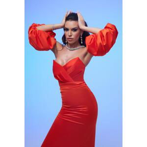 Carmen Orange Satin Balloon Sleeve Short Evening Dress