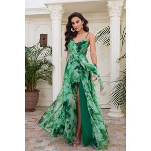 Carmen Green Printed Strap Long Evening Dress