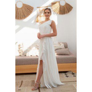 Carmen Ecru Chiffon One-Shoulder Long Evening Dress Wedding Dress And Outdoor Shooting Dress