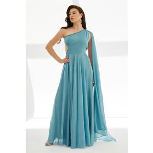 Carmen Indigo Chiffon Cape Decollete Long Evening Dress