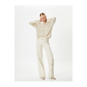 Koton Plush Knitwear Sweater High Collar Low Shoulder Soft Textured