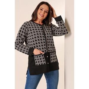 By Saygı Buttoned Front Pocket Geometric Pattern Plus Size Knitwear Cardigan