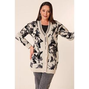 By Saygı Oversize Camouflage Sequin Long Knitted Cardigan